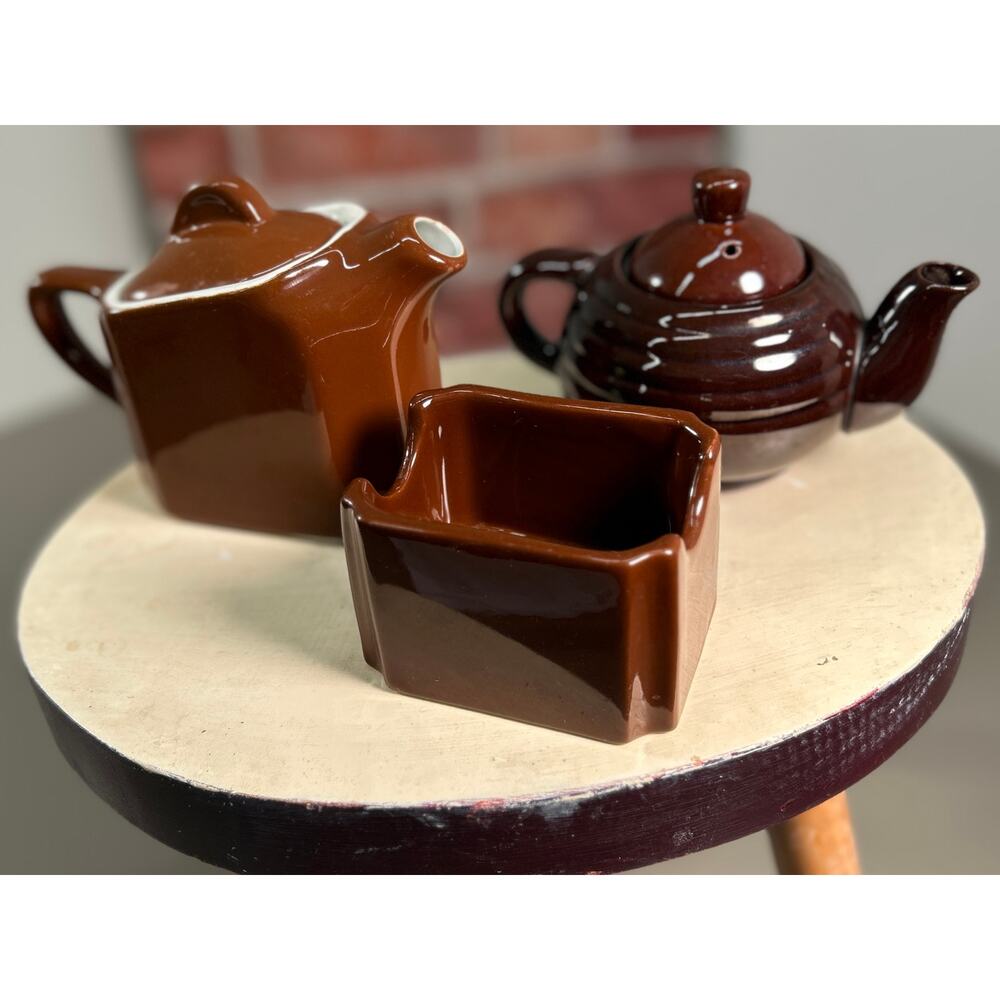 Hall square mini teapot + packet holder + beehive teapot - retro restaurant ware